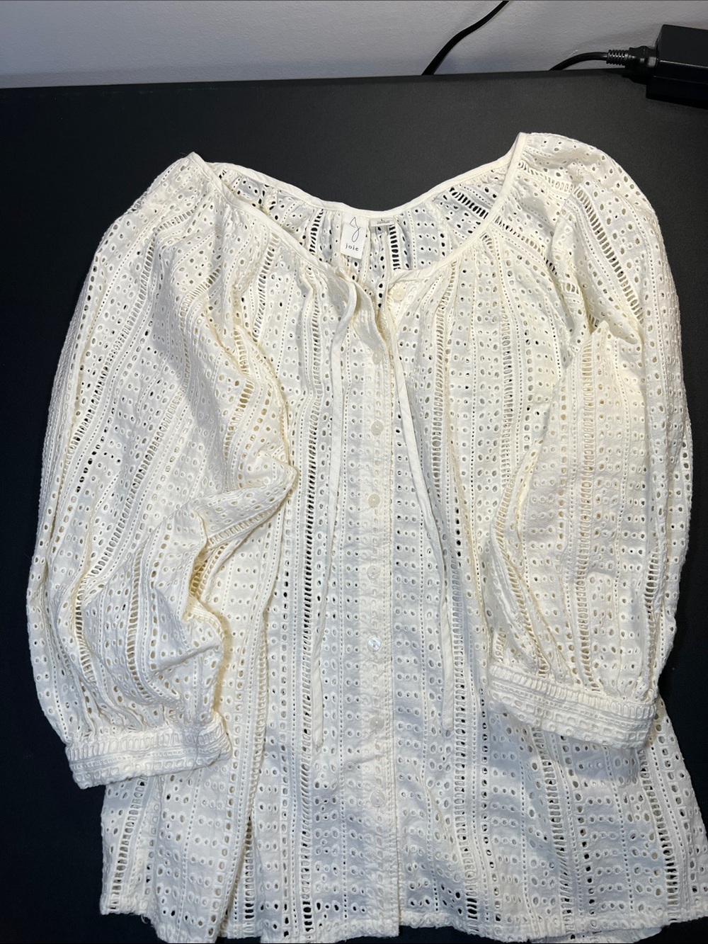Joie White Eyelet Button-Front Peasant Blouse